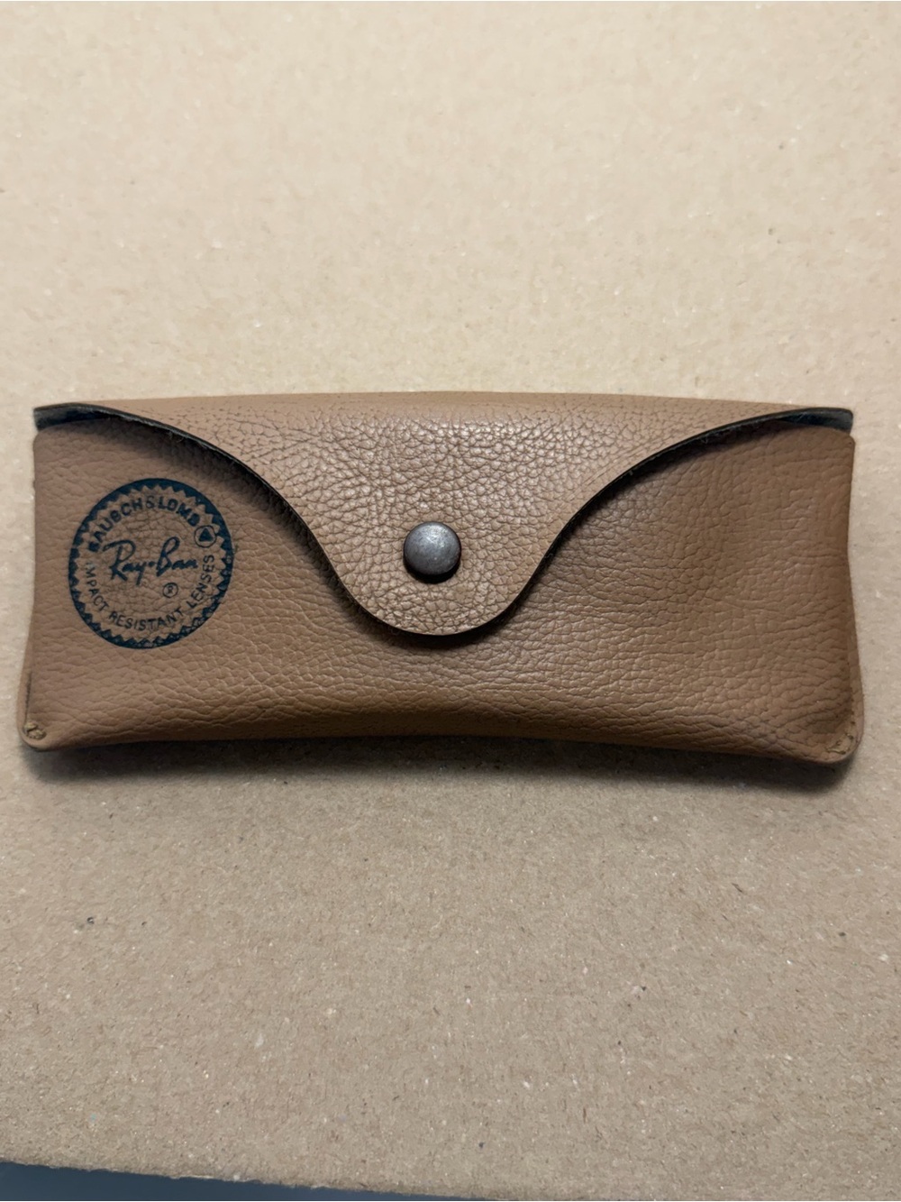 Ray-Ban Brown Leather Sunglasses Case with Snap Closure